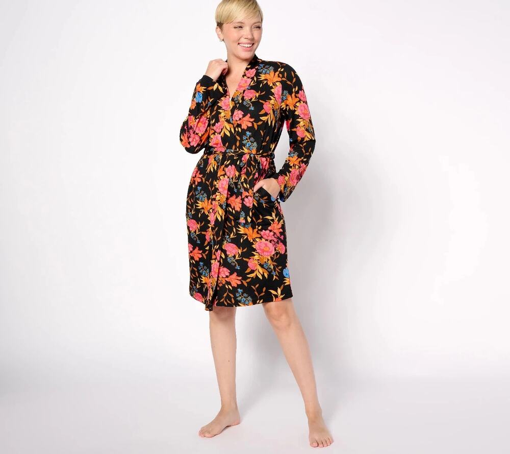 Bumblebella Jill Martin Dreamy Jersey Spa Robe Womens XXS Floral Pockets Tie